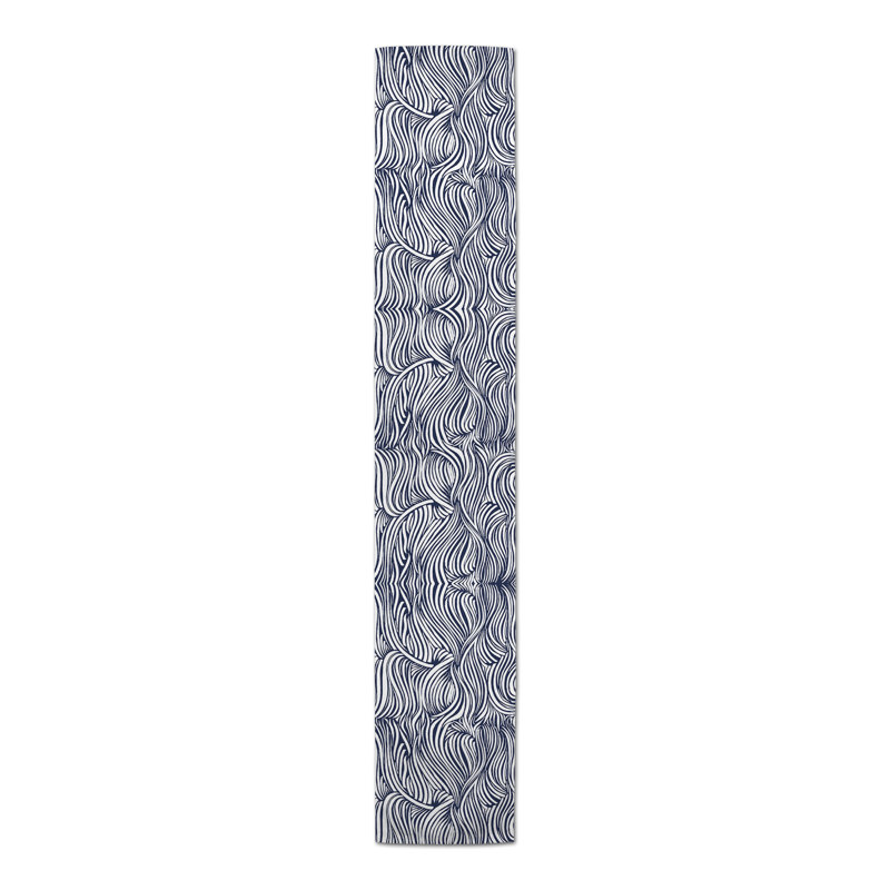 Mclaughlin Abstract Waves Table Runner, 72" L x 16" W, Navy