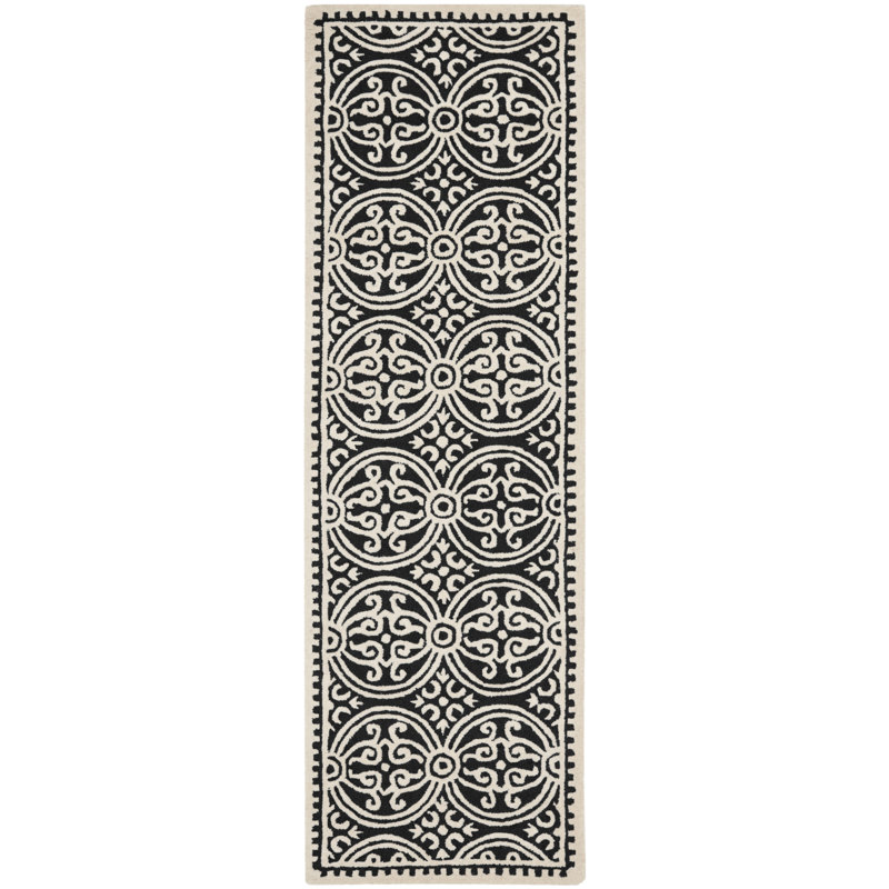 Tapis géométrique en laine touffeté à la main Cambridge, Tapis de couloir 2 pi 6 po x 12 pi