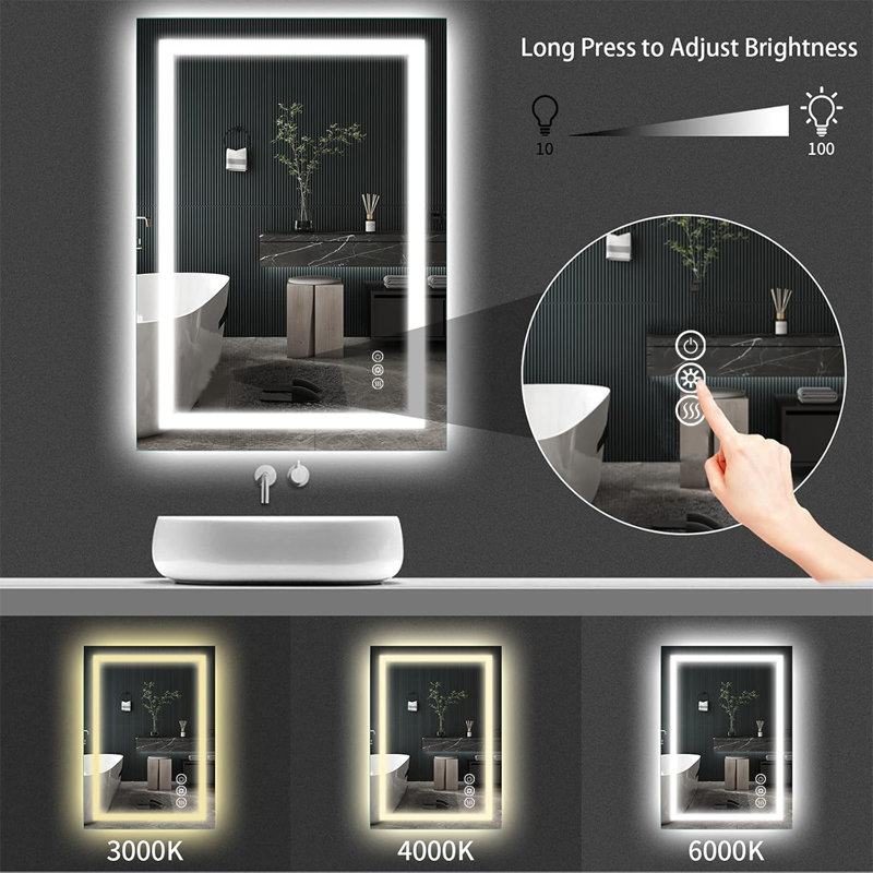 LED Bathroom Mirror with Front and Backlight Wall Mirrors  with 3 Colour Adjustment with Light LED Vanity Mirror with Anti-Fog