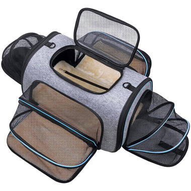 Tucker Murphy Pet Airline Approved Large Pet Travel Carrier,4 Sides Expandable with 2 Mesh Pockets,3 Entry,Washable Pads,Shoulder Strap,Soft Sided