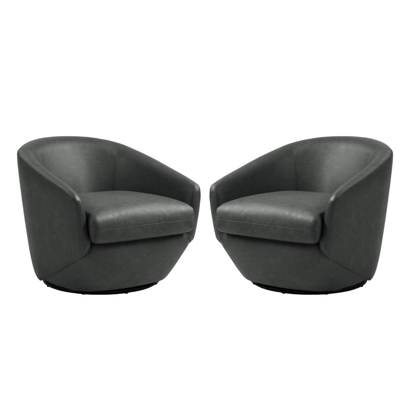 Aunna 76.2Cm Wide Swivel Barrel Chair, Black Faux Leather