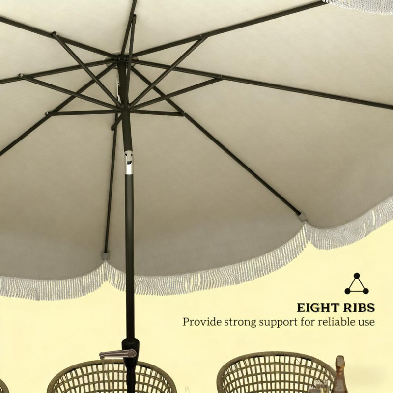 Parasol ventilé pour table de patio, parasol d'extérieur, avec manivelle, 8 nervures, inclinaison à bouton-poussoir, Beige