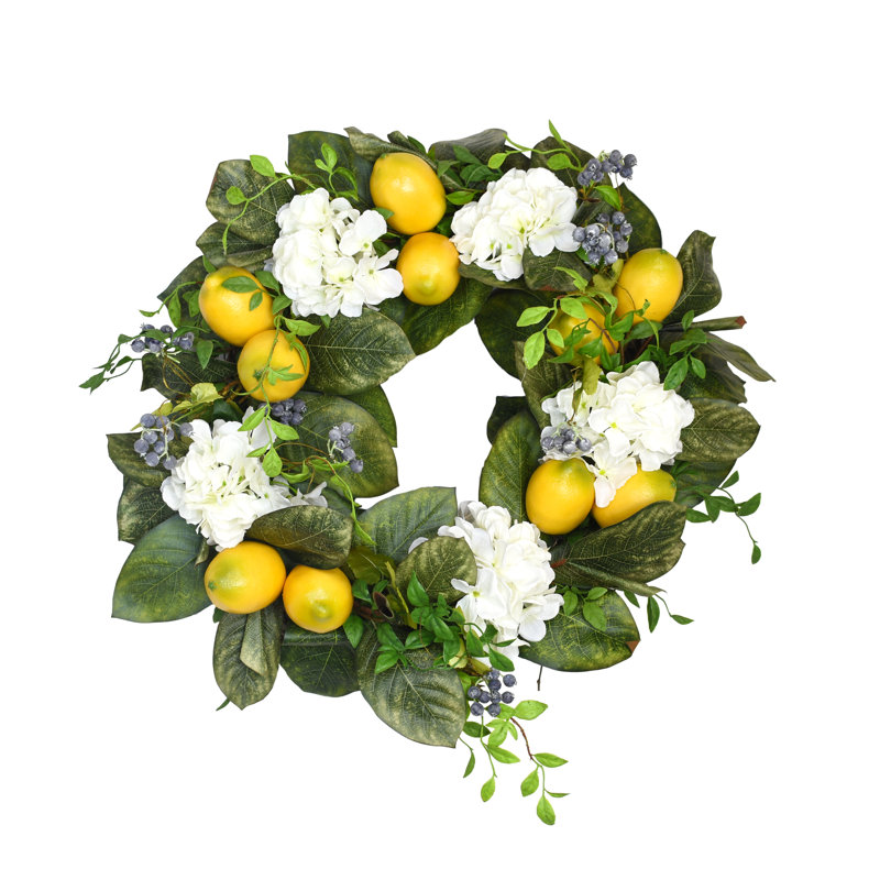 25" Wreath Decorated With Hydrangea, Lemon And Blueberry