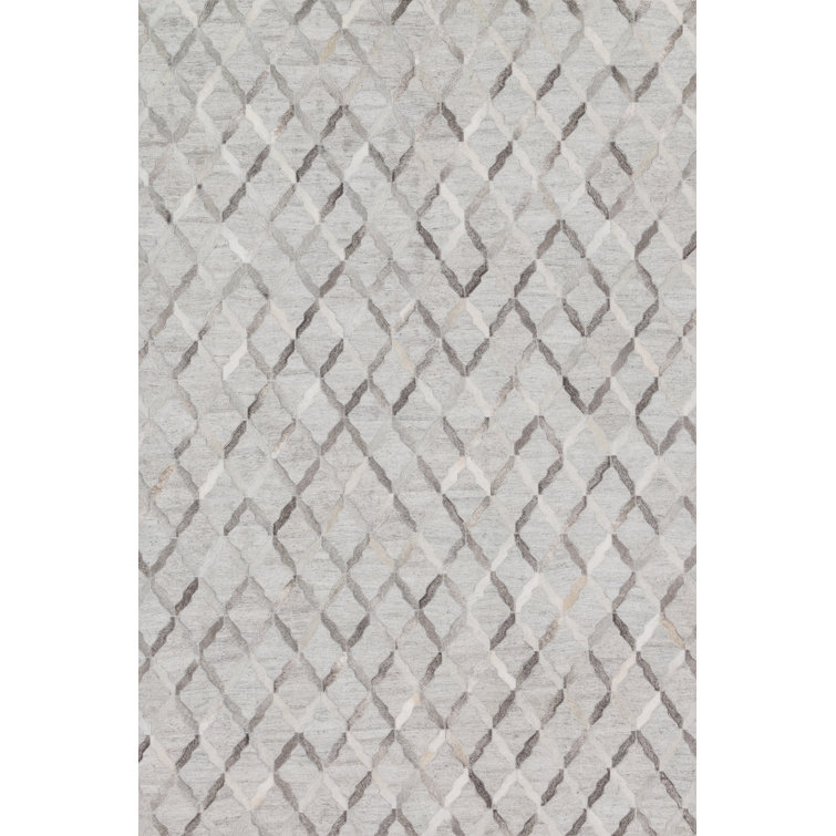 Tapis géométrique en cuir / laine gris Stafford