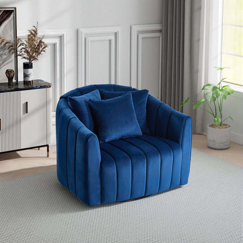 Fauteuil demi-tonneau pivotant moderne en velours avec trois coussins Modern, Marine