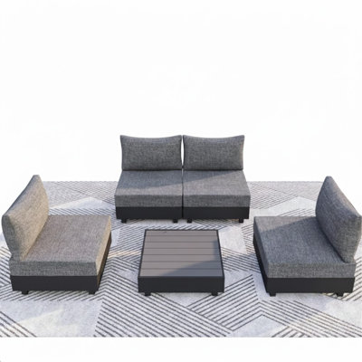 Ensemble modulaire de patio 5 pièces en aluminium gris avec chaises modulaires et table basse