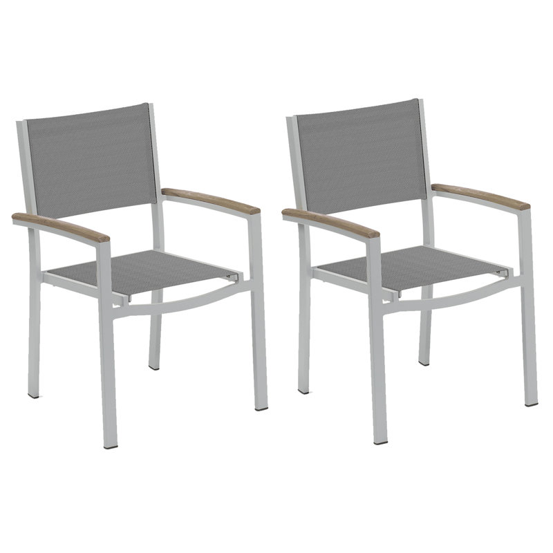 Travira Stacking Patio Dining Chair, Flint, Titanium Basketweave, Tekwood Vintage