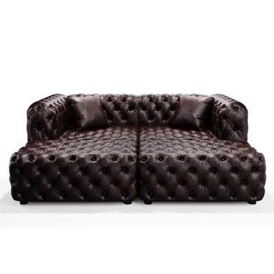 Ensemble de canapé moderne 77 po, canapé modulaire rembourré en similicuir 2 places avec conception touffetée à la main pure, 2 repose-pieds et 2 coussins, combinaison multiple pour le salon