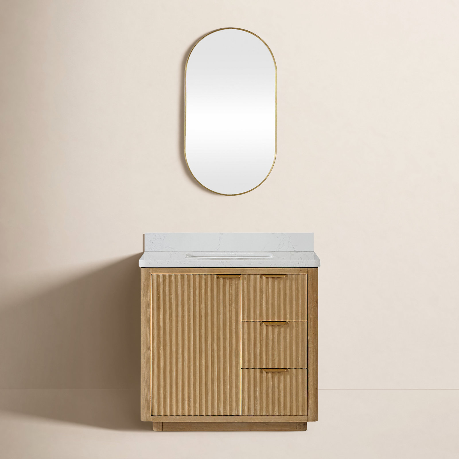 Adela 36'' Single Bathroom Vanity, White, Brown, Gold