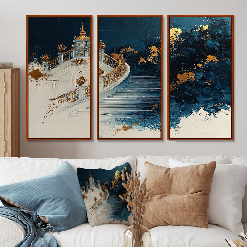 «Blue Oasis», impression d'art mural floral abstrait bleu et blanc, H 28 po x l 36 po x P 1 po