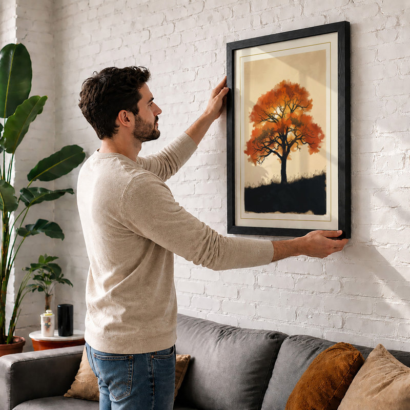 Autumn Tree Boho - Framed Print, A3 - 42.0 x 29.7 cm, Walnut