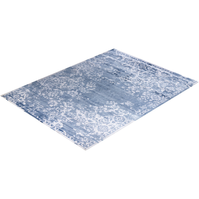 Tapis moderne noué à la main de conception unique - bleu, 9 pi 2 po x 12 pi 1 po Modern