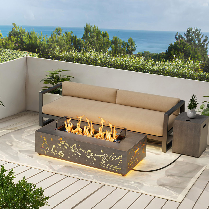 Outdoor 12.6" H X 42" W Metal Propane Outdoor Gas Fire Pit Table With Golden Light, Gray