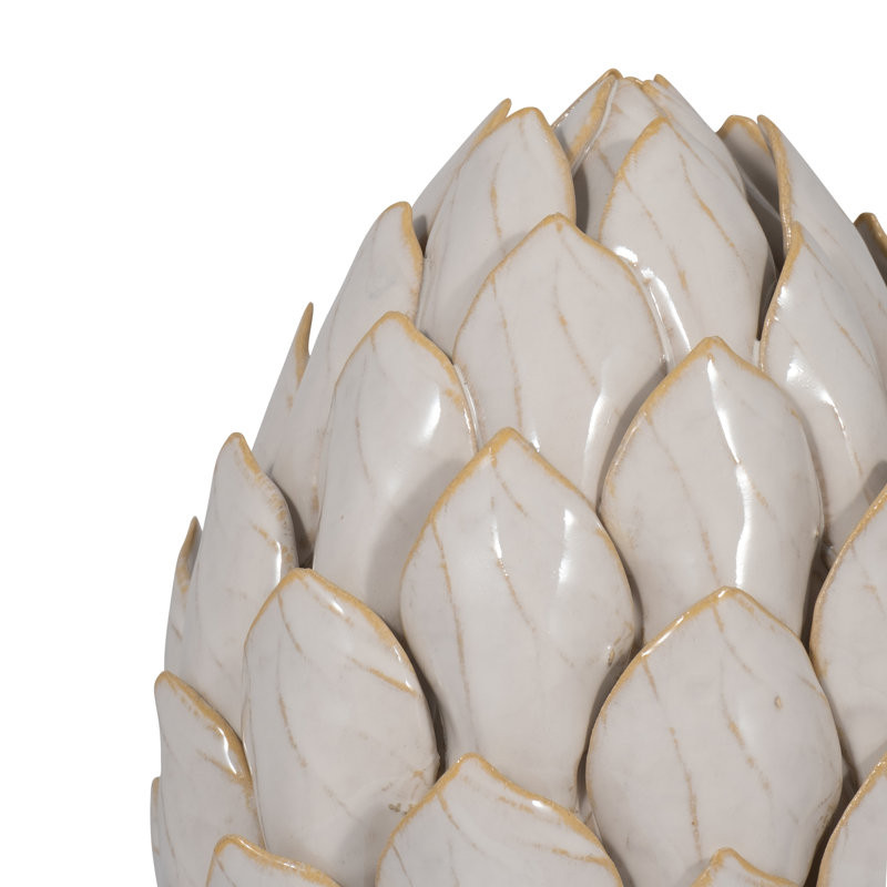 Decorative Object Stoneware Ceramic Artichoke-Inspired Shape Boho Home Office Bedroom Living Room Decor - 10" Ivory & Tan