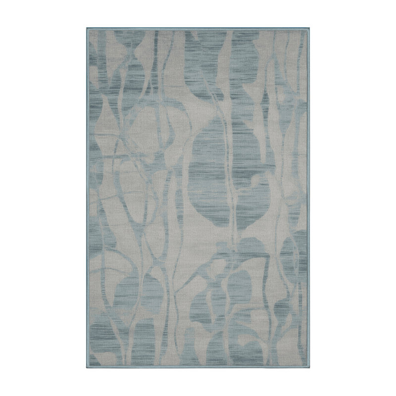 Machine Washable Abstract Blue Area Rug, Rectangle 5' x 7'