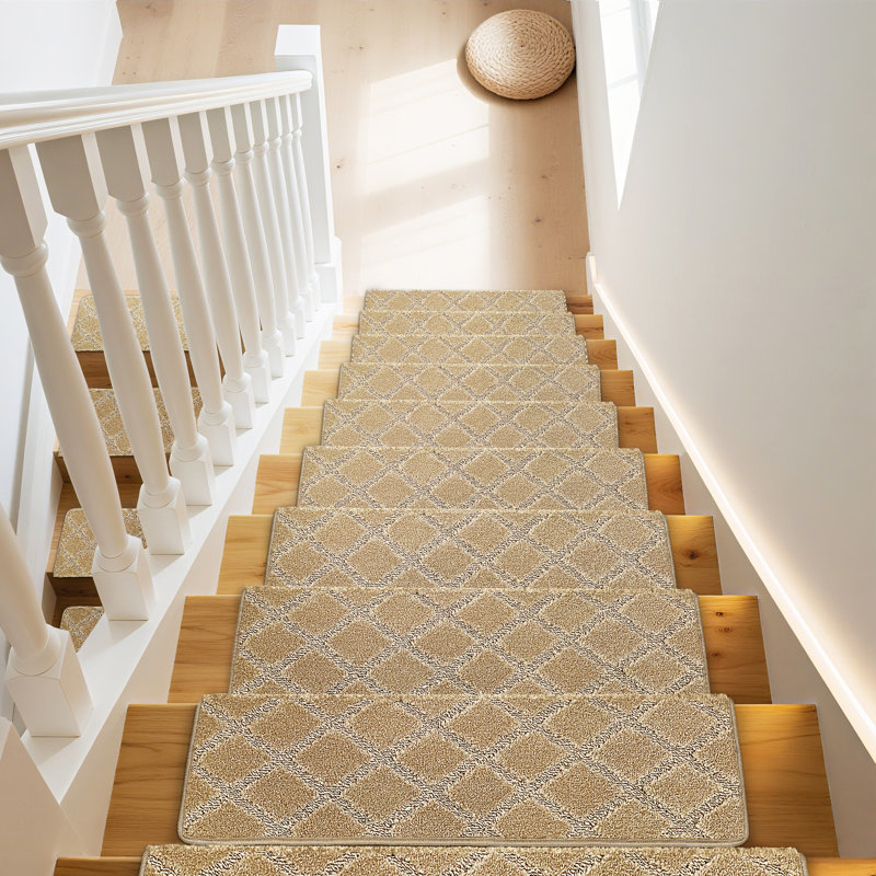 Tapis d'escalier bullnosés antidérapants, Treillis diamant kaki, 14
