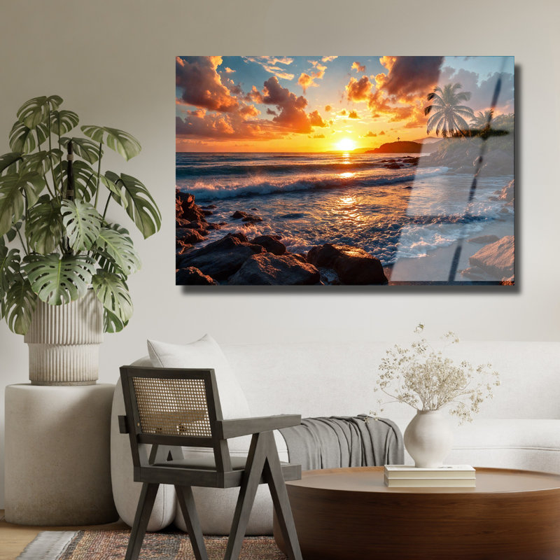 Art mural en verre trempé Beach Sunset, 16" H x 20" W
