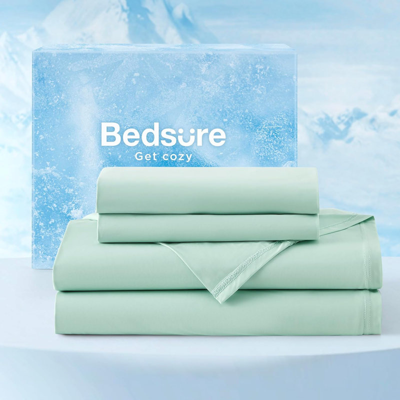 Bedsure Cooling Sheets with Deep Pocket Up to 17.5", Green, Twin Sheet Set with 1 Pillowcases
