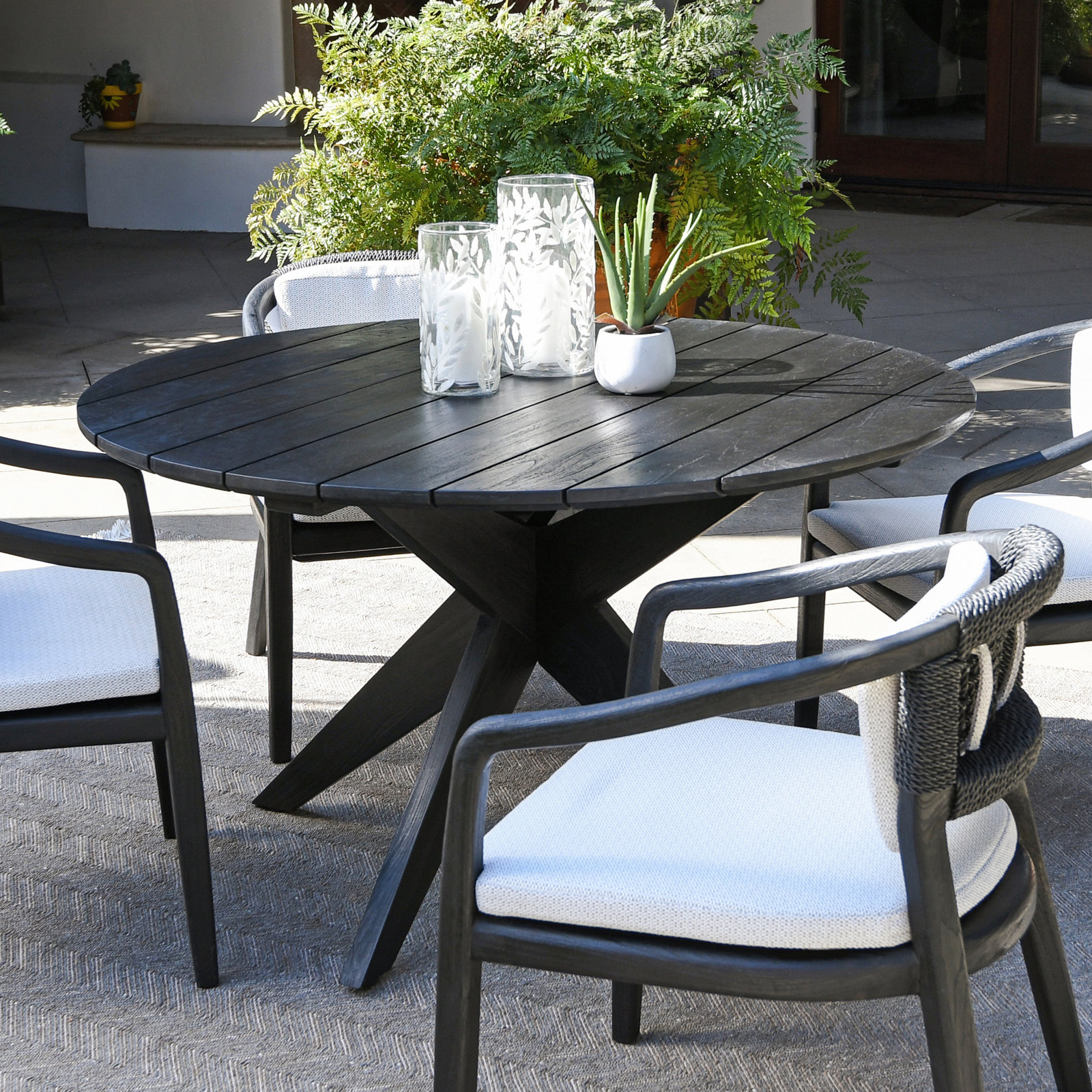 53" Teak Patio Dining Table, Black Matte