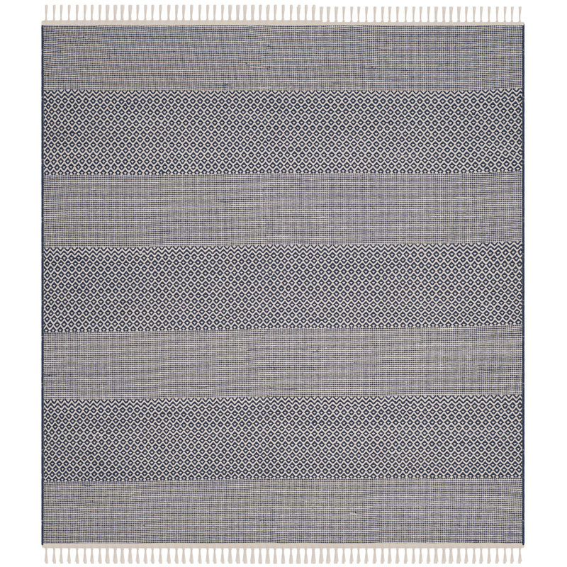 Annia Hand Woven Cotton Striped Rug, Square 4'