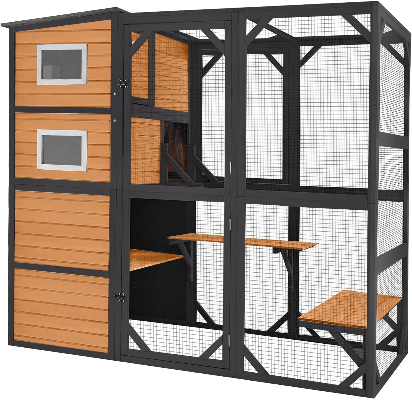 Tucker Murphy Pet™ Large Cat Catio 4 Tiers Cat Enclosure House for Outdoor Indoor Cats with Weatherproof Roof, 3 Resting Rooms, 3 Platforms, 5 Windows 70" H 77" L & Reviews | Wayfair