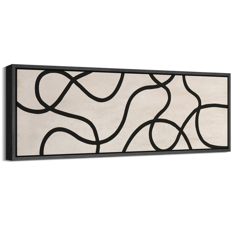Lignes noires abstraites sur art moderne beige, H 20 po x l 60 po, Black