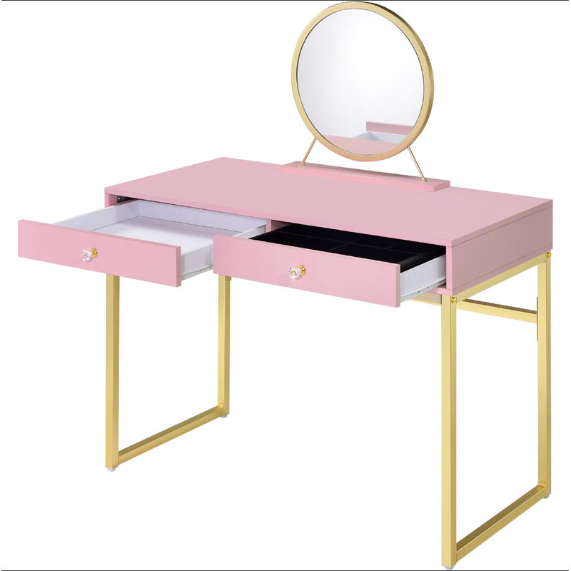 2 Drawers Vanity Desk With Mirror And Jewelry Tray