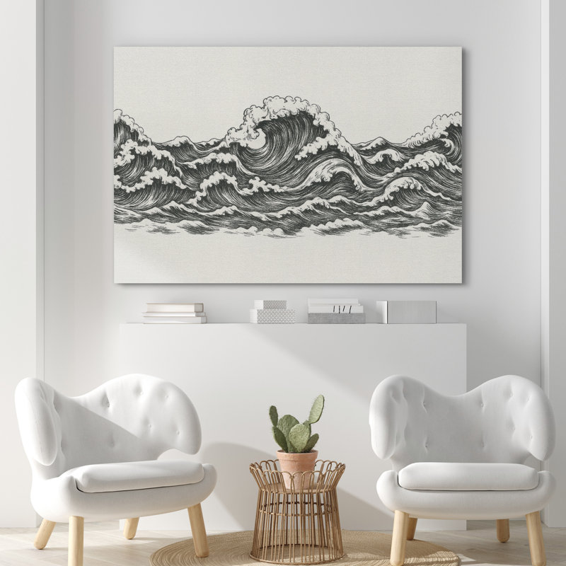 Reproduction d'art sur toile - Neutre, vagues abstraites, décor minimaliste côtier pour le salon, H 12 po x l 18 po