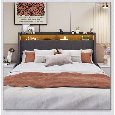 Bed Frame With LED, Wings Headboard Design