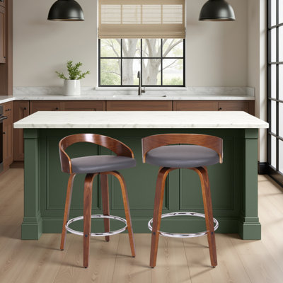 Sonia Counter Height Or Bar Height Swivel Upholstered Stool In Wood Finish -  Set 