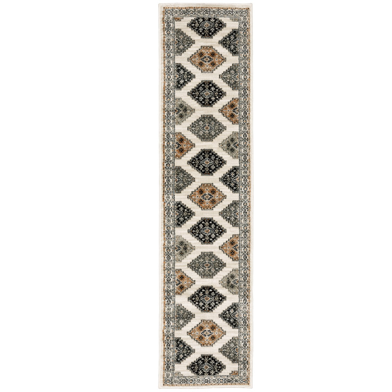 Tapis ivoire / brun Basurto, Tapis de couloir 1 pi 10 po x 7 pi 6 po