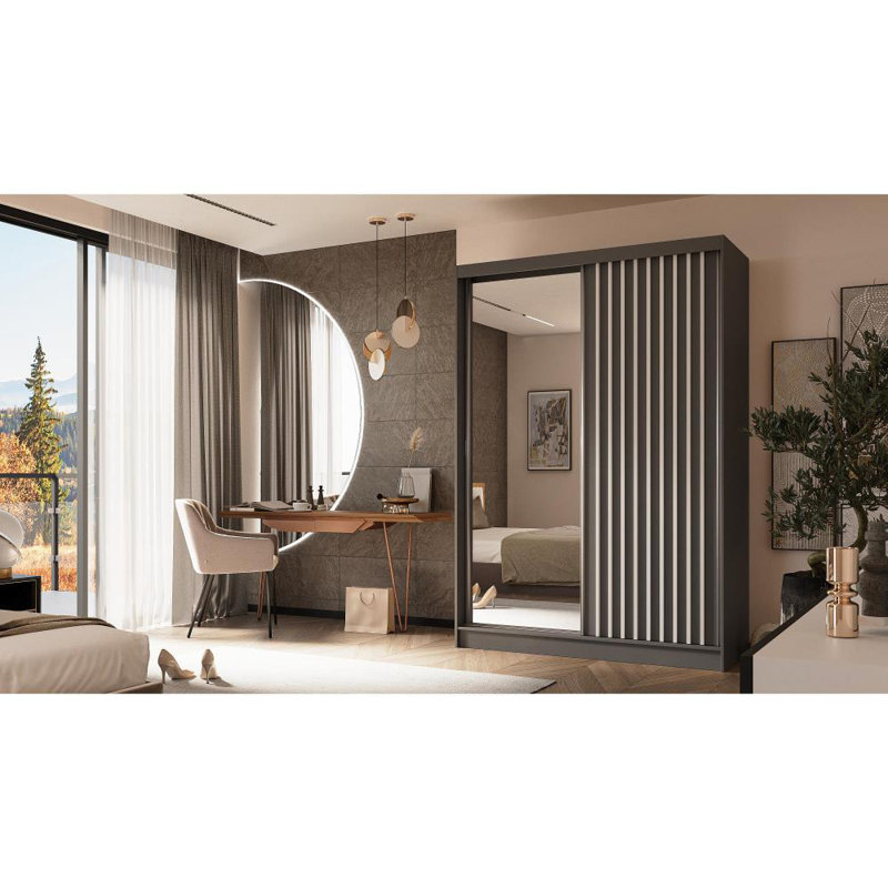 Ascher 2 Door Sliding Wardrobe, Dark Gray