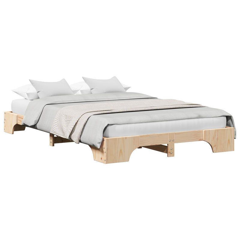 Bed Frame Solid Pine Wood, Natural, Double (4'6)
