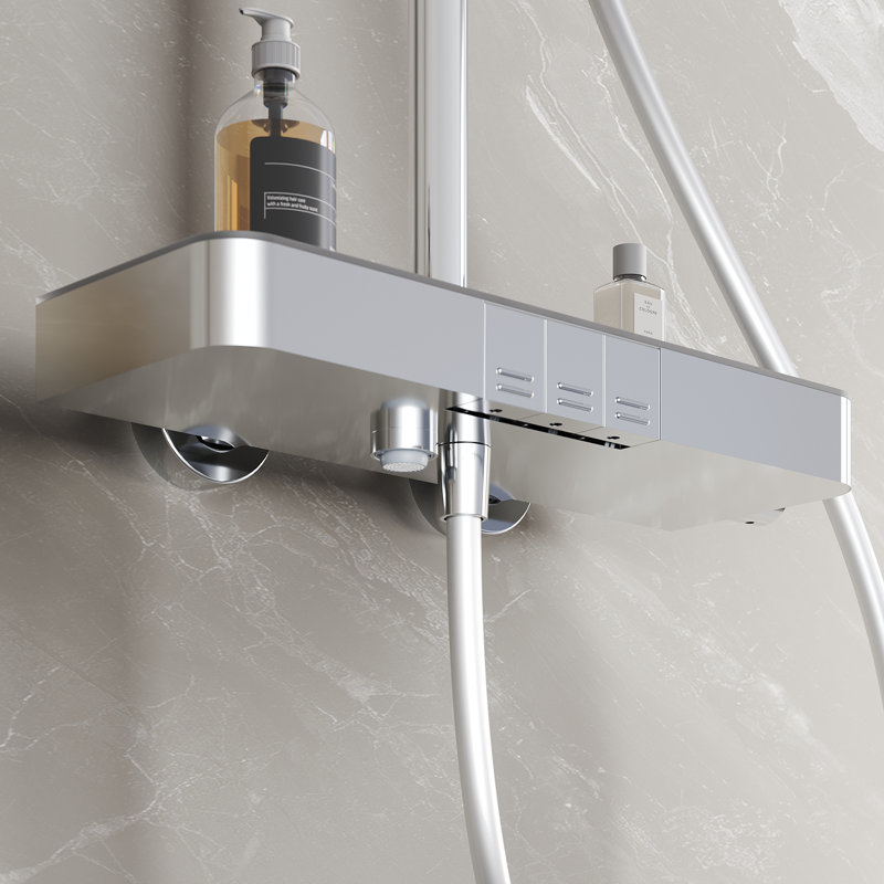 Three-outlet thermostatic shower, gray, Chrome, Push Button