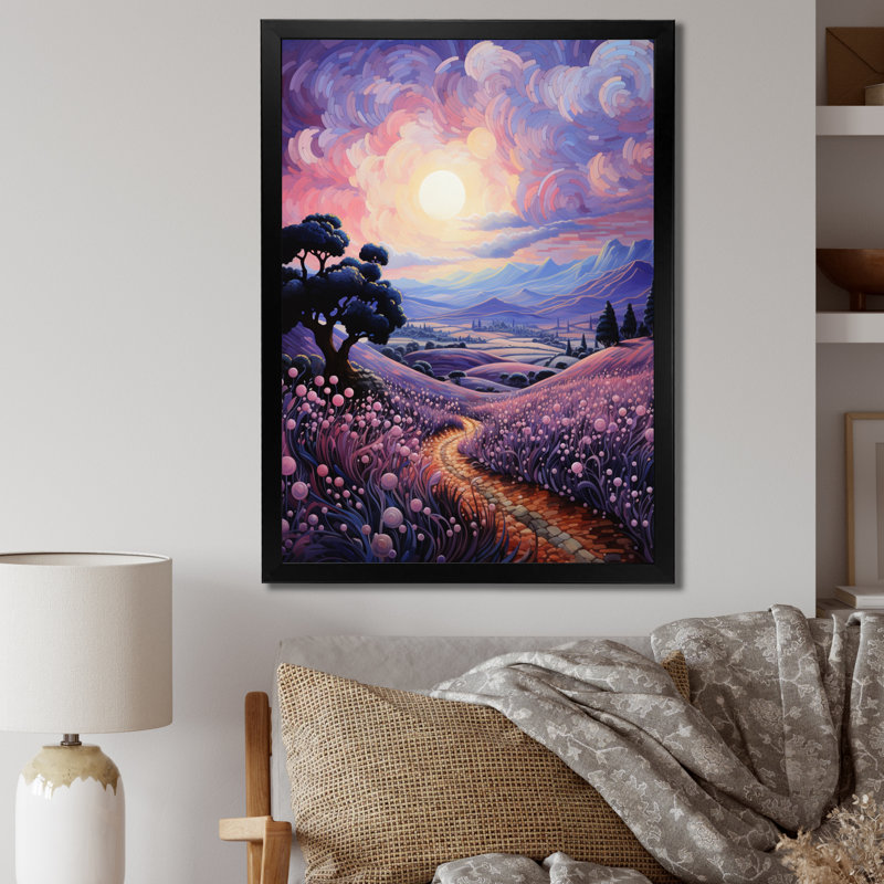Décoration murale en toile Vangogh lavande Fields Pointillism I - Vangogh, H 20 po x l 12 po x P 1 po, Cadre simple noir