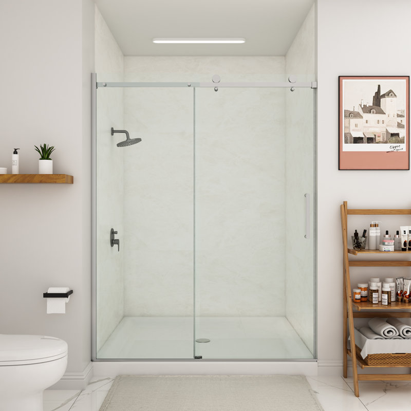 Porte de douche coulissante simple sans cadre avec verre transparent Oceanus, Chrome
