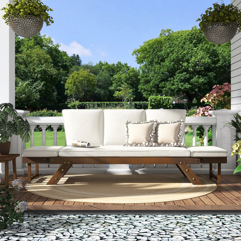 Canapé d'extérieur en bois ajustable Patio, Beige, Brun