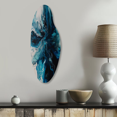 Teal and Black Aqueous Whimsy II - Abstract Asymmetrical Metal Print, Teal Curved Metal Wall Art