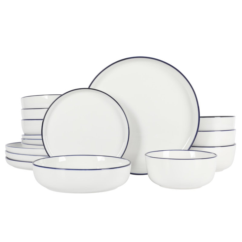Oslo White Porcelain Dinnerware Set with Blue Rim, Service for 4