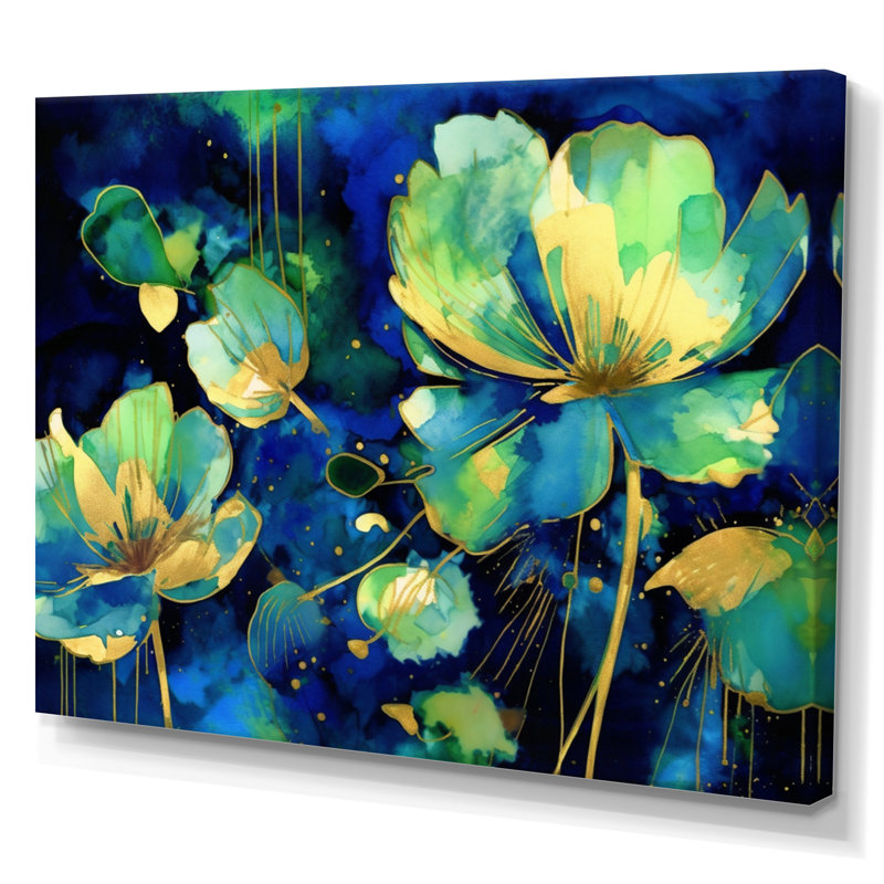 Étang de lotus vert sur toile, H 30 po x l 40 po x P 1,5 po, Toile tendue