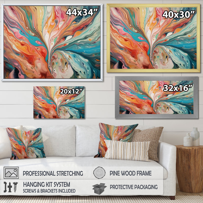 Art mural abstrait bleu sarcelle marbré - fantaisie III, H 24 po x l 32 po x P 1 po, Toile tendue
