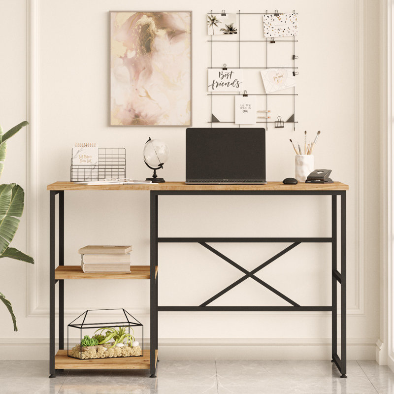 Bureau d'étude moderne avec pieds en métal Beddingfield, 47,2 po x 29,5 po x 23,6 po | 100% panneau de particules enduit de mélamine, épaisseur: 0,7 pouce | Élégant et fonctionnel pour les bureaux à domicile et les espaces d'étude