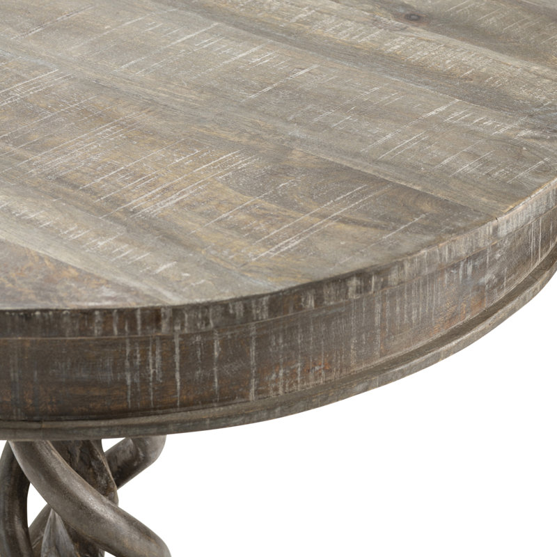 Table d'appoint ronde en bois massif brun délavé blanc