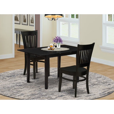 3 Piece Kitchen Table Set for Small Spaces Contains a Rectangle Dining Room Table with Butterfly Leaf and 2 Dining Chairs, 32x54 Inch, Black