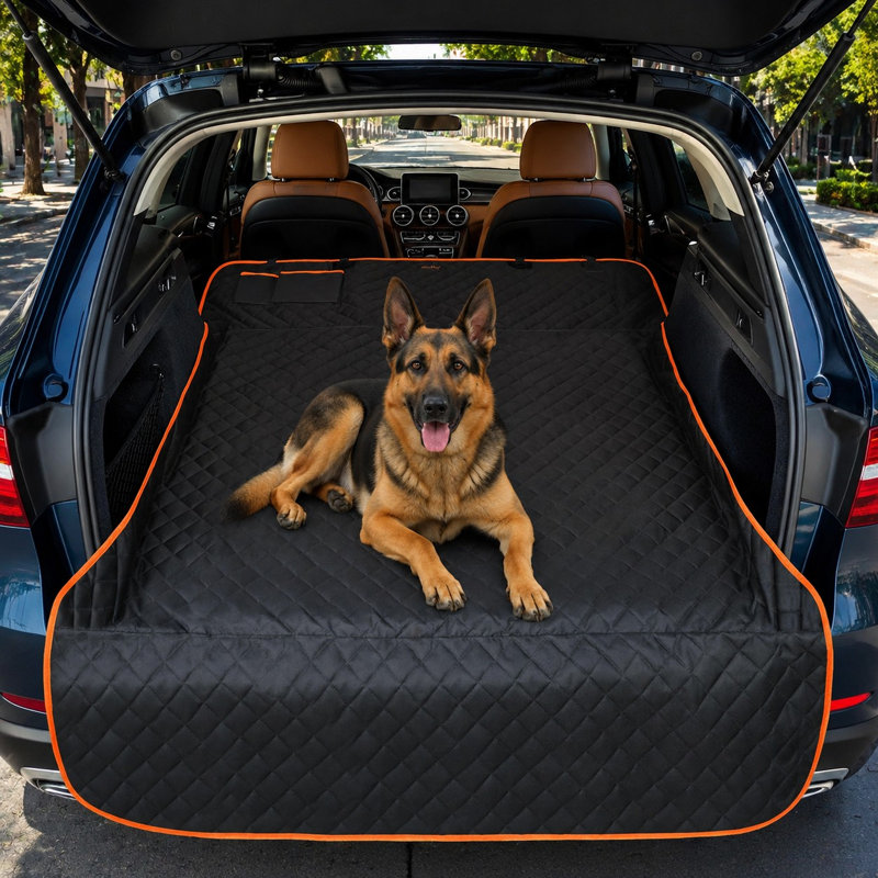 Un tapis de coffre de VUS lavable et ultra-résistant pour chiens, conçu en tailles universelles et grandes, avec une couverture imperméable, une surface de coffre antidérapante et une protection pour le pare-chocs.