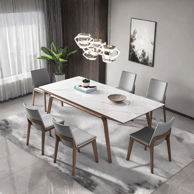 Luxurious ash wood sintered stone table chairs set