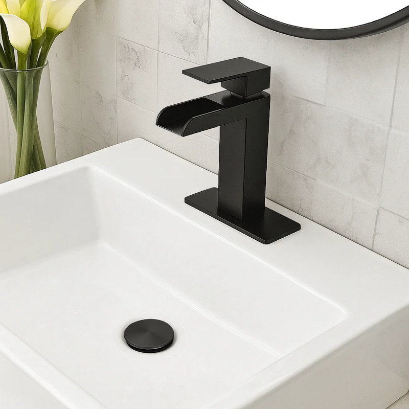 Pop-Up Bathroom Sink Drain With Overflow, Matte Black