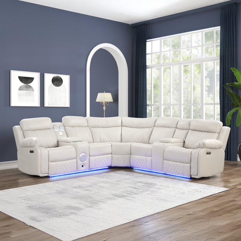 Canapé modulaire inclinable électrique Gattus, Similicuir beige