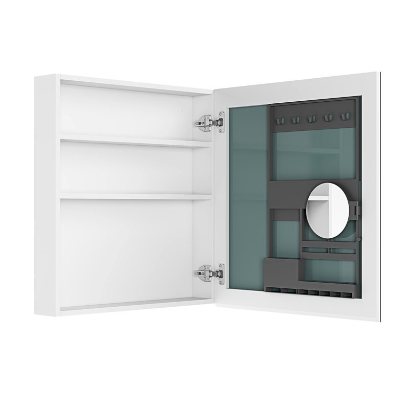 Armoire de miroir de salle de bain l 24 po x H 26 po - Bords biseautés, ouverture à droite, rangement abondant, matériau en bois d'ingénierie, charnières silencieuses, commode à pharmacie blanche avec miroir, accès de porte, rangement généreux