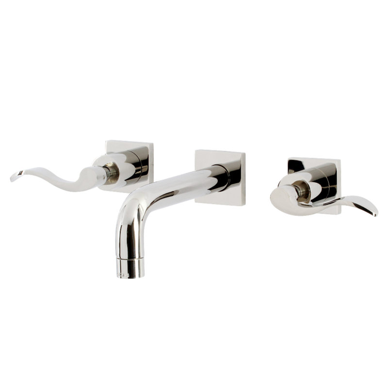 Kingston Brass Concord Two-Handle 3-Hole Wall Mount Bathroom Faucet, Polished Nickel, Lever Curly